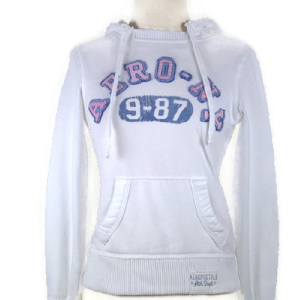 Aeropostale White Pullover Sweatshirt Hood…